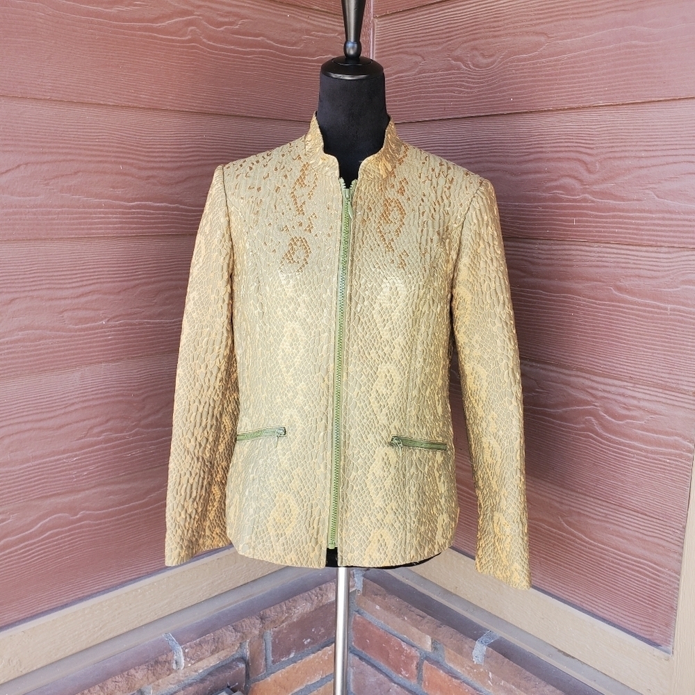 Lana Lee Lined Quilted Embroidered Two Tone Gold Green Shimmer Snakeskin NWOT